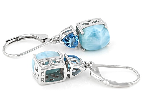 Pre-Owned 9x7mm Rectangular Cushion Larimar and 1.11ctw trillion Swiss Blue Topaz Rhodium Over Silve