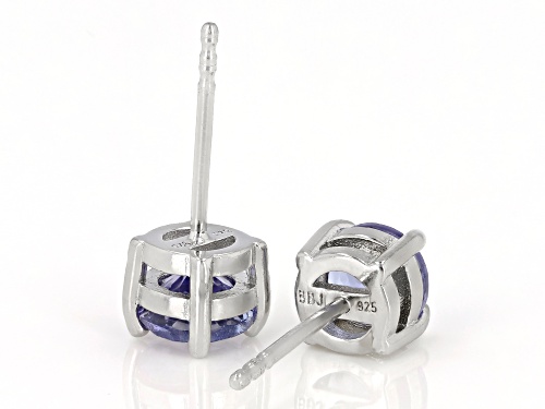 Pre-Owned 1.11ctw Round Tanzanite Rhodium Over Sterling Silver Solitaire Stud Earrings