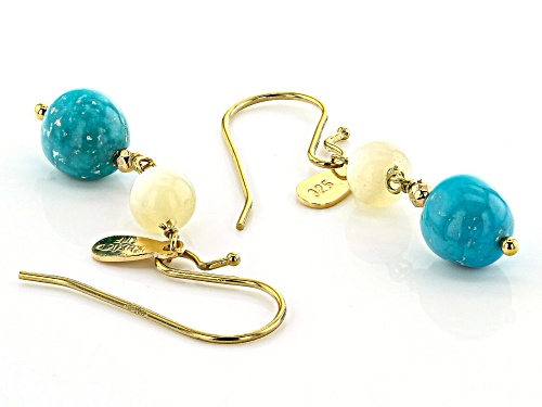 Pre-Owned Tehya Oyama Turquoise™ Sleeping Beauty Turquoise & Mother of Pearl 18k Gold Over Silver Ea