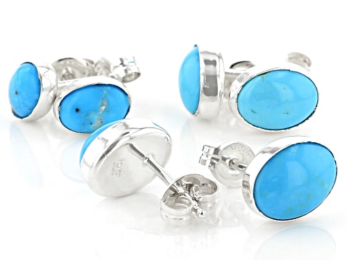 Pre-Owned Southwest Style By JTV™ Oval Sleeping Beauty Turquoise Silver Stud Earrings Set Of Three