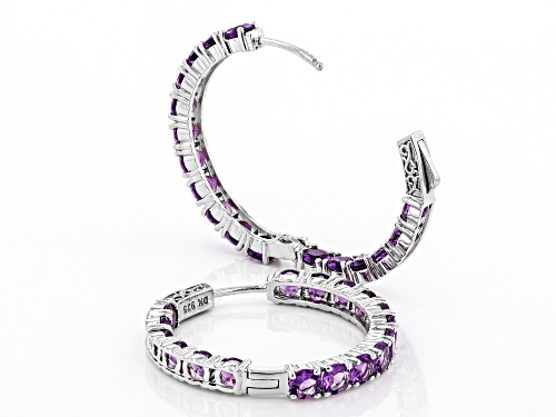 Pre-Owned 7.23ctw Round African Amethyst Rhodium Over Sterling Silver Inside/Outside Hoop Earrings