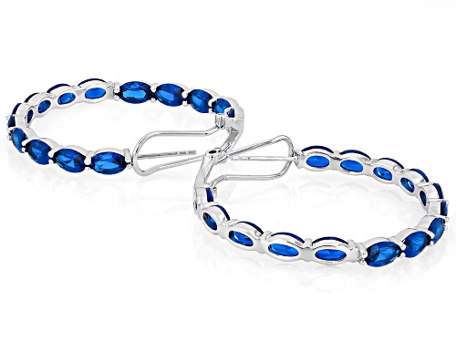 Pre-Owned 10.00ctw Oval Lab Created Blue Spinel Rhodium Over Sterling Silver Inside/Outside Hoop Ear