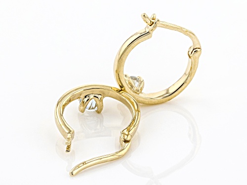 Pre-Owned .07ctw Round Blue Aquamarine Solitaire, 10k Yellow Gold Child's Hoop Earrings