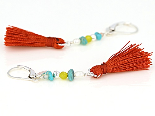 Pre-Owned Sleeping Beauty Turquoise, Mixed-Gem, Silver Bead Tassel Earrings