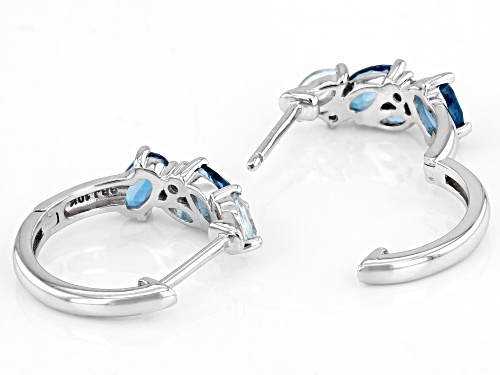 Pre-Owned 1.29ctw Blue Topaz and White Diamond Rhodium Over 10k White Gold Hoop Earrings