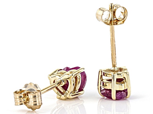 Pre-Owned 1.19ctw Heart Shaped Ruby 10K Yellow Gold Children's Heart Stud Earrings