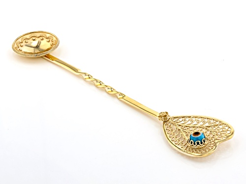Pre-Owned Artisan of Turkey™ Round Blue Glass 18k Gold Over Sterling Silver Evil Eye Decorative Spoo