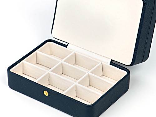 Pre-Owned Blue Color 3 Layer Jewelry Box appx 6.7x4.7x3.14