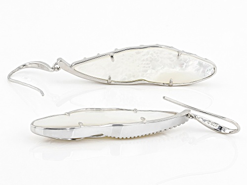 Pre-Owned White South Sea Mother-Of-Pearl Rhodium Over Sterling Silver Earrings