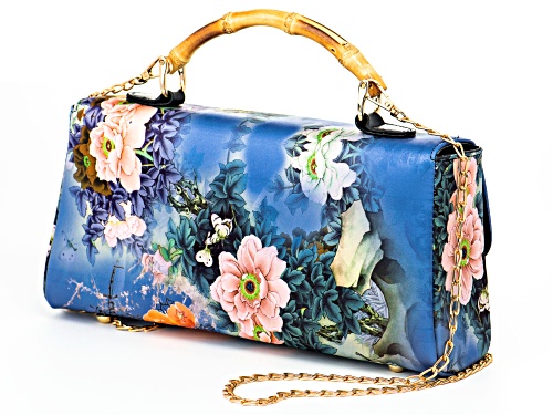 Pre-Owned Pacific Style™ Floral Bamboo Handle Gold Tone Fabric Clutch