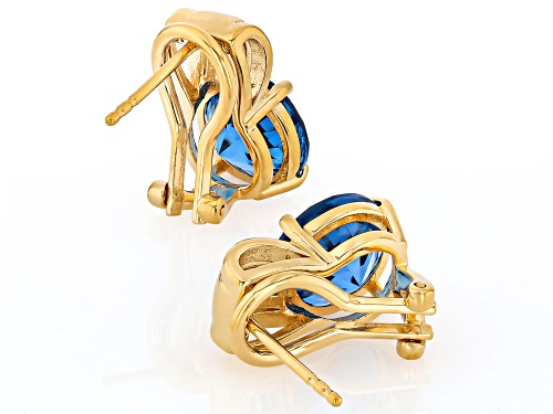 Pre-Owned 6.55ctw Round & 0.20ctw Baguette Lab Created Blue Spinel 18k Yellow Gold Over Silver Earri