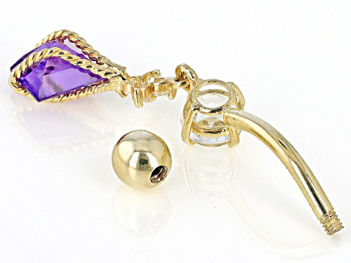 Pre-Owned 1.10ct African Amethyst And 0.53ctw White Topaz 10k Yellow Gold Dangle Navel Ring
