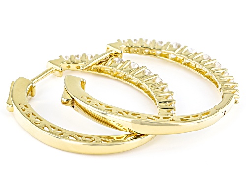 Pre-Owned MOISSANITE FIRE(R) 1.48CTW DEW ROUND 14K YELLOW GOLD OVER SILVER HOOP EARRINGS