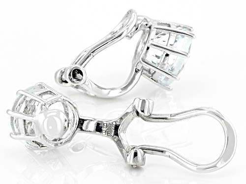 Pre-Owned 2.04ctw Round Aquamarine Rhodium Over Sterling Silver March Birthstone Clip-On Earrings