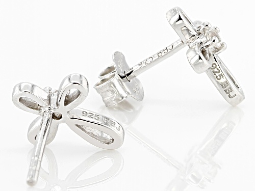 Pre-Owned .07ctw Round Lab Created White Sapphire Rhodium Over Sterling Silver Children's Cross Stud
