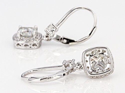 Pre-Owned MOISSANITE FIRE® 2.70CTW DEW CUSHION CUT AND ROUND PLATINEVE®™ EARRING