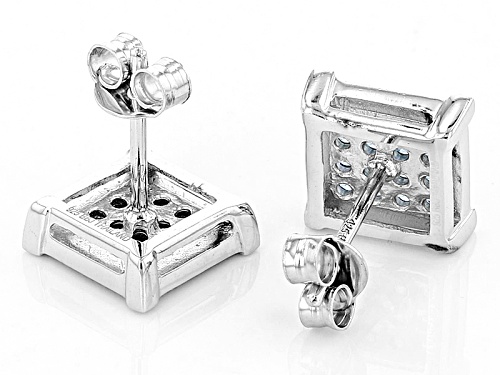 Pre-Owned .64ctw Round Lab Created Blue Spinel Rhodium Over Sterling Silver Earrings