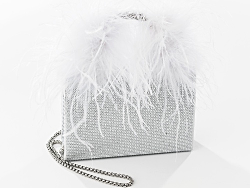 Pre-Owned Off Park® Collection White Crystal With Faux Feather Clutch