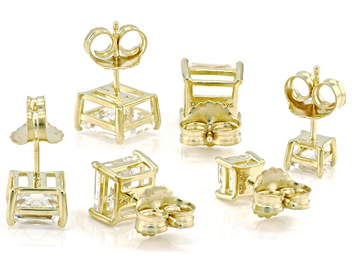 Pre-Owned 10.87ctw Square Lab Created Sapphire 18k Yellow Gold Over Sterling Silver Set of 3 Stud Ea