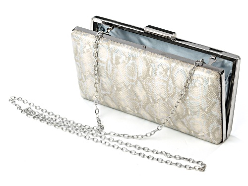 Pre-Owned Off Park® Collection Snake Print Faux Leather Silver Tone Clutch