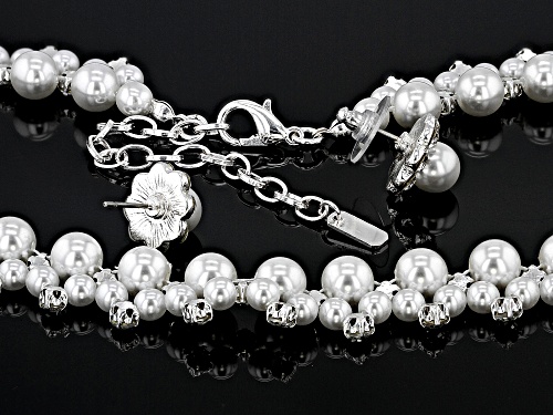 Pre-Owned Off Park® Collection Glass Crystal With Imitation Pearl Silver Tone Necklace and Earring S