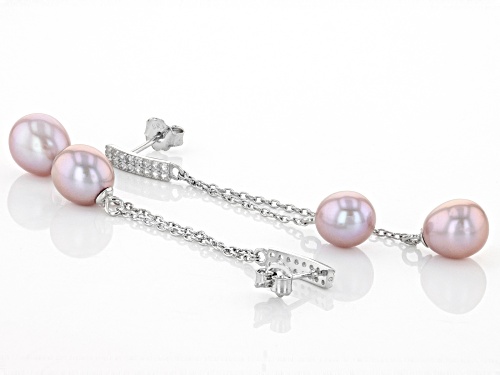 Pre-Owned 7-8mm Cultured Freshwater Pearl And .03ctw White Topaz Rhodium Over Sterling Silver Drop E