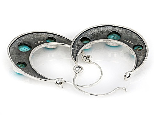 Pre-Owned 7-9mm Blue Turquoise Sterling Silver Oxidized Earrings