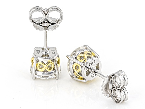 Pre-Owned MOISSANITE FIRE®  2.40CTW DEW ROUND TWO TONE STUD EARRINGS