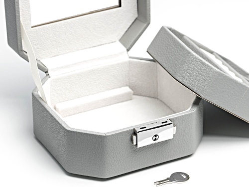Pre-Owned Lockable Gray Jewelry Box with Key, Inner Removable Storage Tray, and Mirror