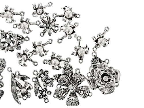 Pre-Owned Floral Component Kit in 10 Styles in Antiqued Silver Tone 18 Pieces Total