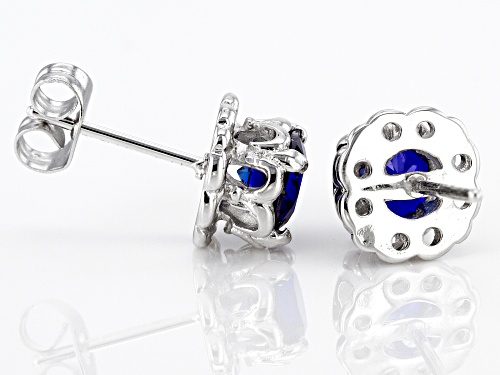 Pre-Owned 1.70ctw Round Lab Created Blue Sapphire Stainless Steel Stud Earrings