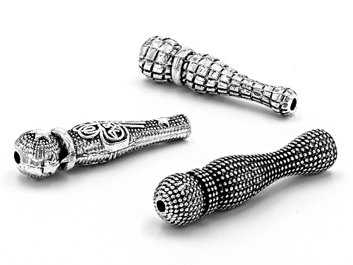 Pre-Owned Antiqued Silver Tone Tube Beads in 3 Styles appx 50 Pieces Total