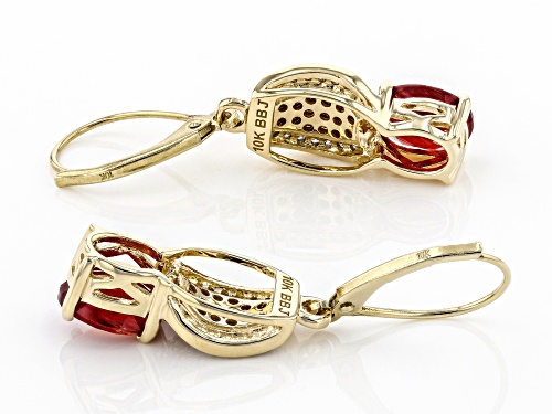 Pre-Owned 1.87ctw Red Labradorite W/.36ctw Champagne Diamond And Lab-Grown Diamond 10k Yellow Gold E