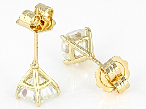 Pre-Owned MOISSANITE FIRE(R) 2.60CTW DEW CUSHION CUT 14K YELLOW GOLD STUD EARRINGS