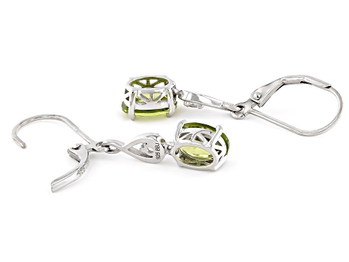 Pre-Owned 2.31ctw Oval Manchurian Peridot™ With 0.12ctw White zircon Rhodium Over Sterling Silver Ea