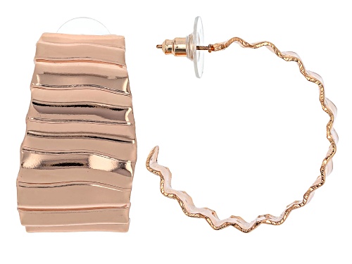 Pre-Owned Off Park® Collection, Gold, Silver, & Rose Tone Set of 3 Crinkled Hoop Earrings
