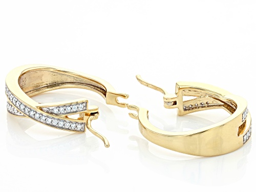 Pre-Owned MOISSANITE FIRE(R) .64CTW DEW ROUND 14K YELLOW GOLD OVER SILVER HOOP EARRINGS