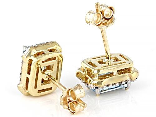 Pre-Owned 0.80ctw Aquamarine With 0.35ctw Accent White Zircon And 0.04ctw Blue Diamond 10k Gold Earr