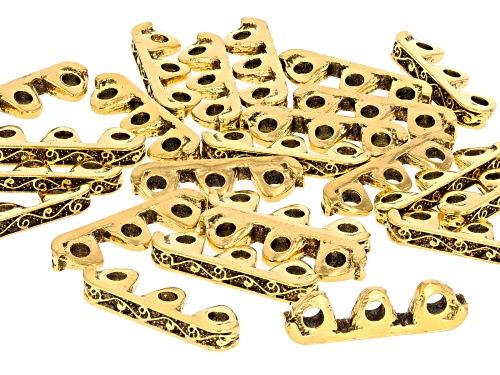 Pre-Owned Antique Gold Tone Unique & Beaded Design 3 Row Bead Connectors in Base Metal appx 50 Piece