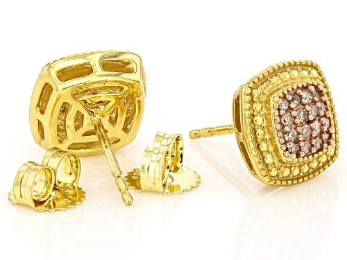 Pre-Owned Engild™ 0.25ctw Round Champagne Diamond 14k Yellow Gold Over Sterling Silver Stud Earrings