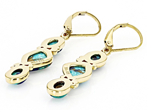 Pre-Owned Southwest Style by JTV™ Blue Turquoise & Lapis 18k Yellow Gold Over Sterling Silver 3 Ston