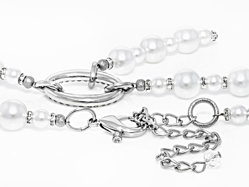 Pre-Owned Paula Deen Jewelry™ Pearl Simulant With White Crystal Silver Tone Necklace and Bracelet Se