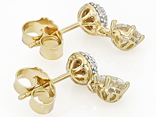 Pre-Owned MOISSANITE FIRE® 1.38CTW DEW ROUND BRILLIANT 14K YELLOW GOLD OVER STERLING SILVER DANGLE E