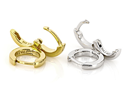 Pre-Owned 18k Yellow Gold Over Sterling Silver and Rhodium Over Sterling Silver Huggie Hoop Set of 2