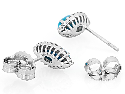 Pre-Owned 8x4mm Sleeping Beauty Turquoise with 0.28ctw White Zircon Rhodium Over Sterling Silver Ear