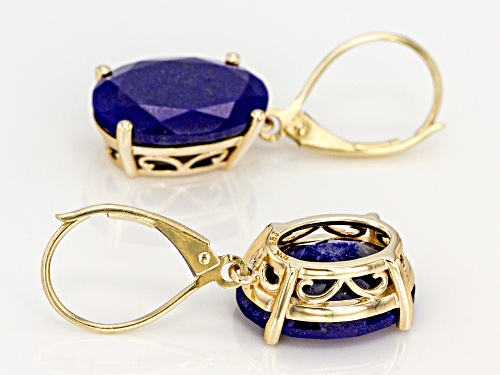 Pre-Owned 14x10mm Oval Lapis Lazuli Solitaire 10k Yellow Gold Dangle Earrings