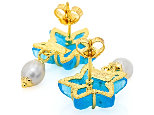 Pre-Owned Tagliamonte 18k Yellow Gold Over Silver Venetian Glass, Cultured Freshwater Pearl Starfish