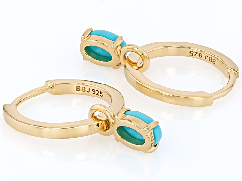 Pre-Owned 6x4mm Sleeping Beauty Turquoise 18k Yellow Gold Over Sterling Silver Earrings