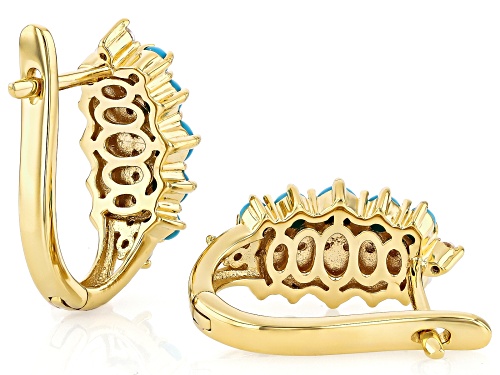 Pre-Owned Sleeping Beauty Turquoise With Cultured Seed Pearl & Zircon 18k Yellow Gold Over Silver Ea
