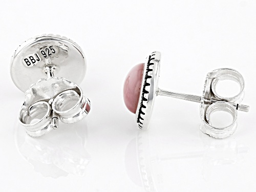 Pre-Owned 6mm Round Cabochon Pink Peruvian Opal Sterling Silver Stub Earrings